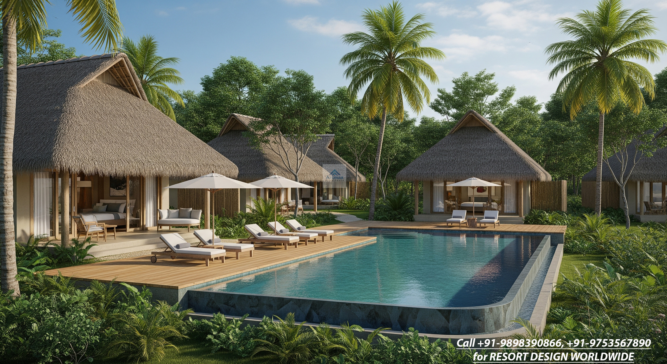 Eco Resort design with Small Resort Master Plan with Infinity Pool and Luxury Huts With Resort design and planning in Delhi, mumbai, nagpur, chennai, bangalore, indore, jaipur and hyderabad