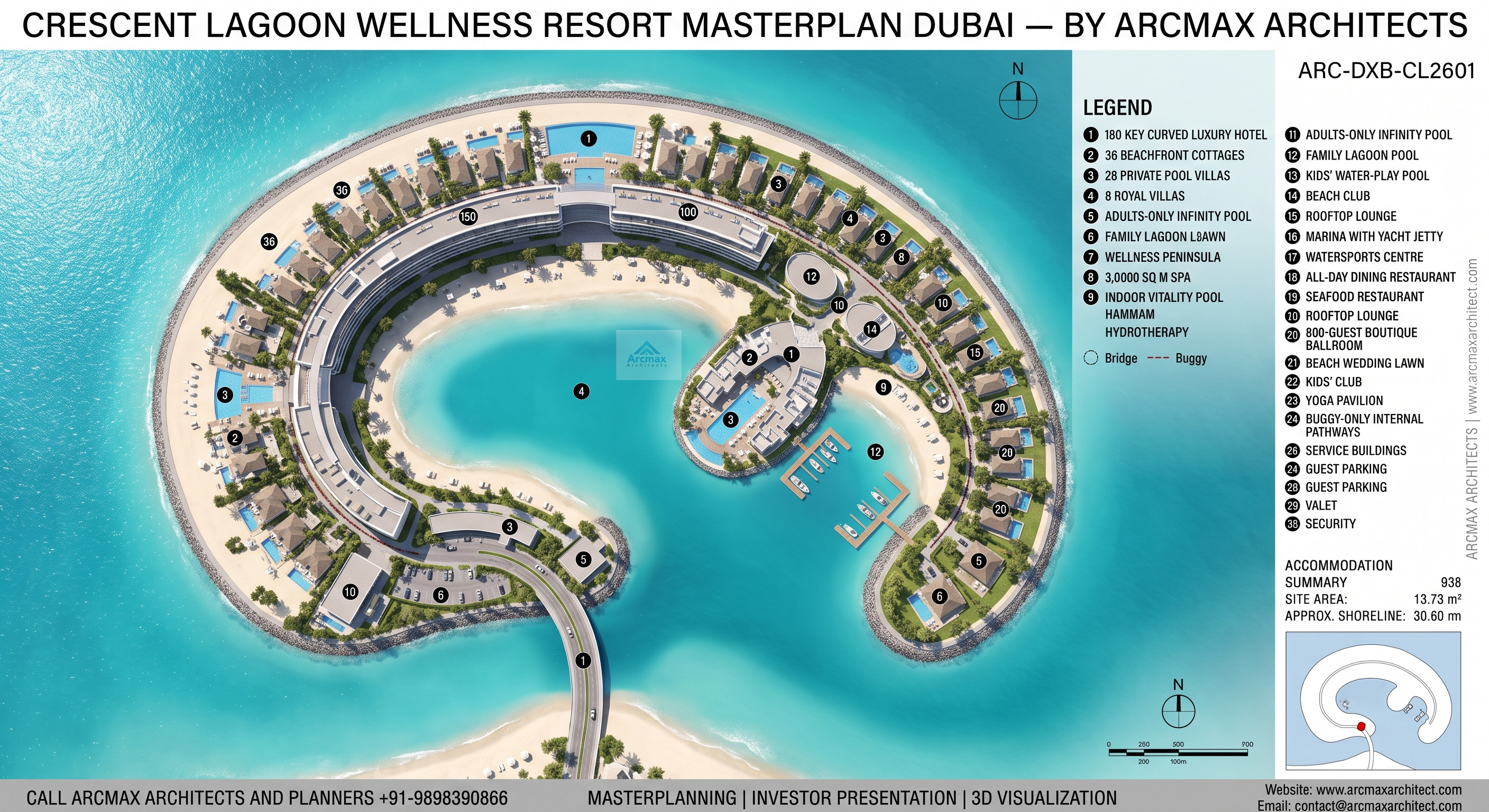 CRESCENT-SHAPED LAGOON RESORT DUBAI BY ARCMAX ARCHITECTS