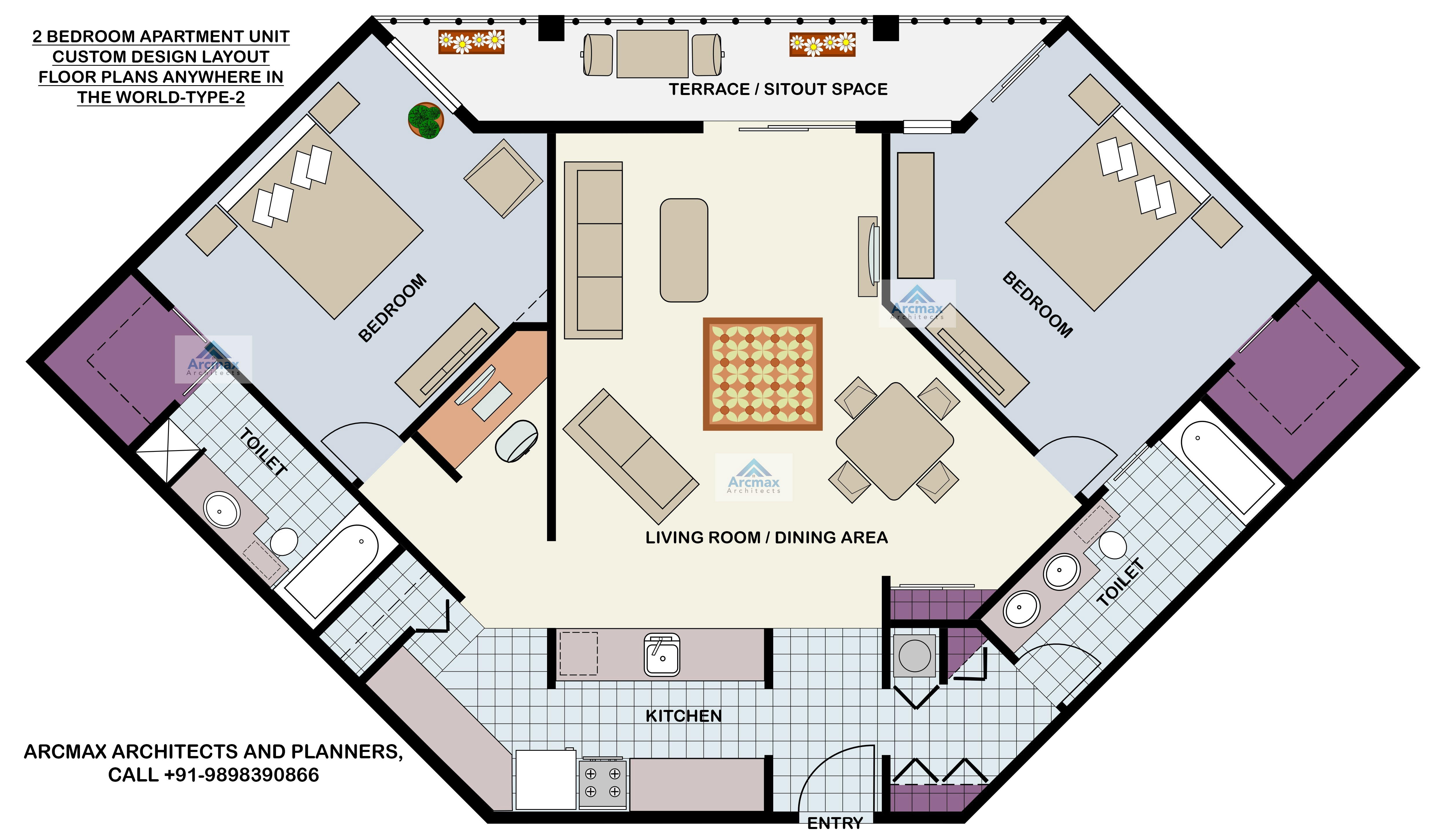 2 Bedroom Apartment Unit Custom Design Layout Floor Plans Anywhere In The World Type 2 