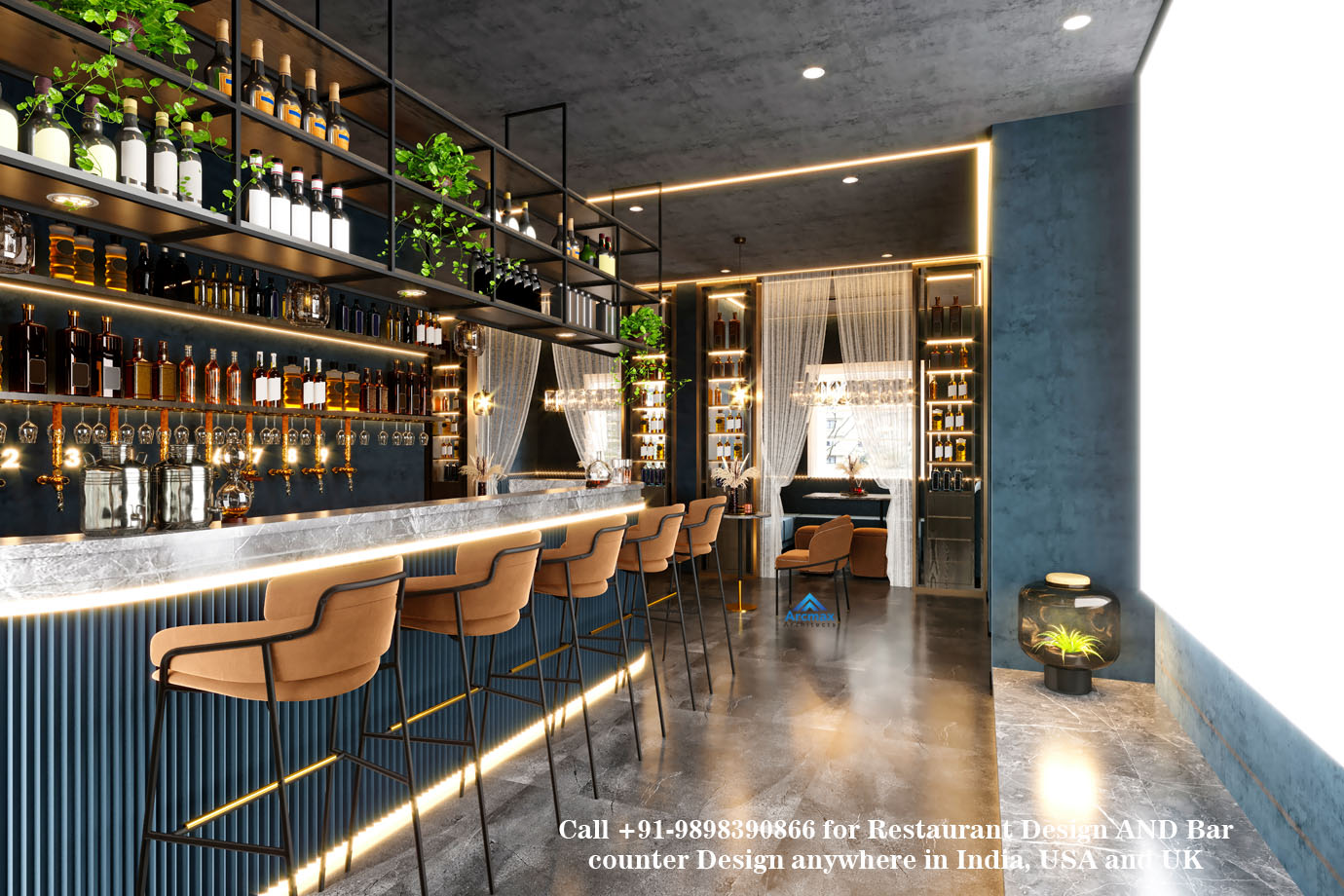 Free Restaurant Design and Bar counter Design Architects in India, USA and UK